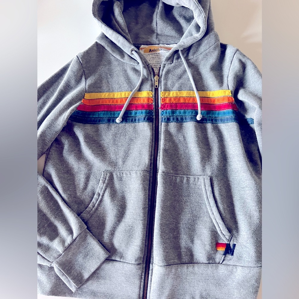 5 Stripe Zip Hoodie in Heather Grey